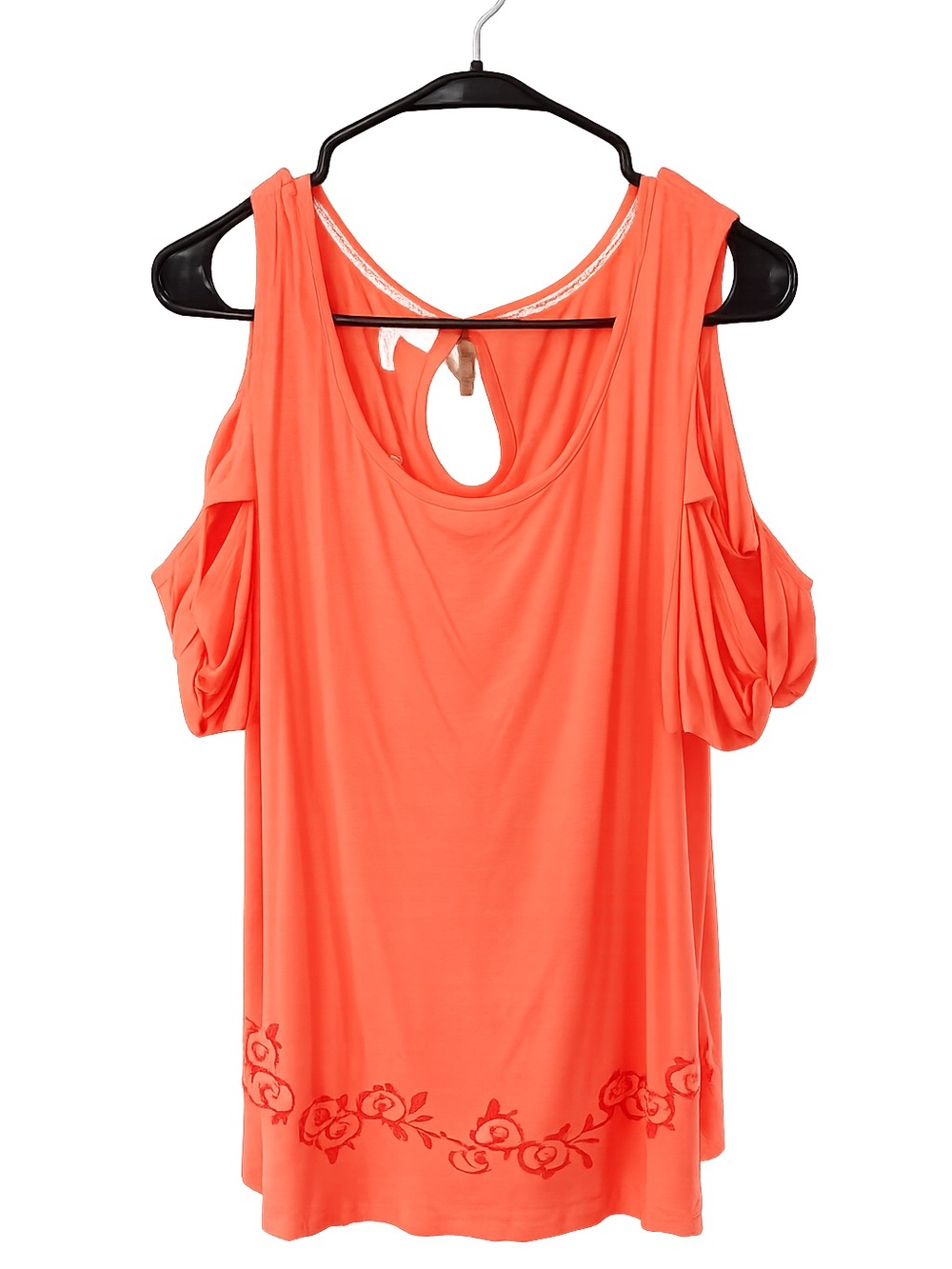 Maurices Coral Cold-Shoulder Embroidered Hem Tank